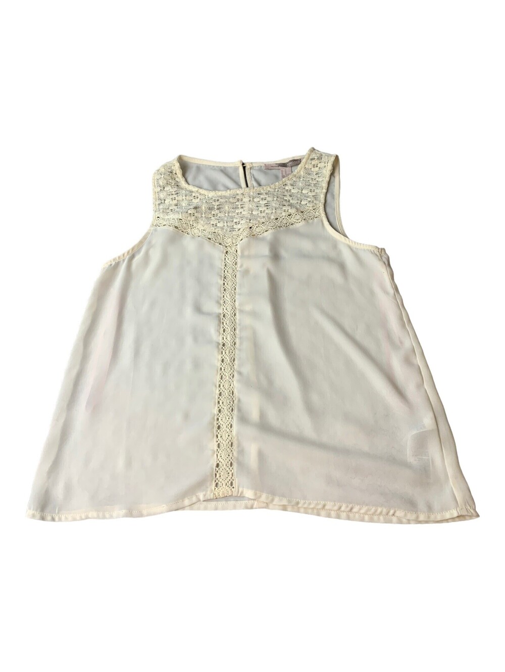 Forever 21 Sleeveless Crochet Trim Ivory Blouse Top Bohemian Women's Size XS